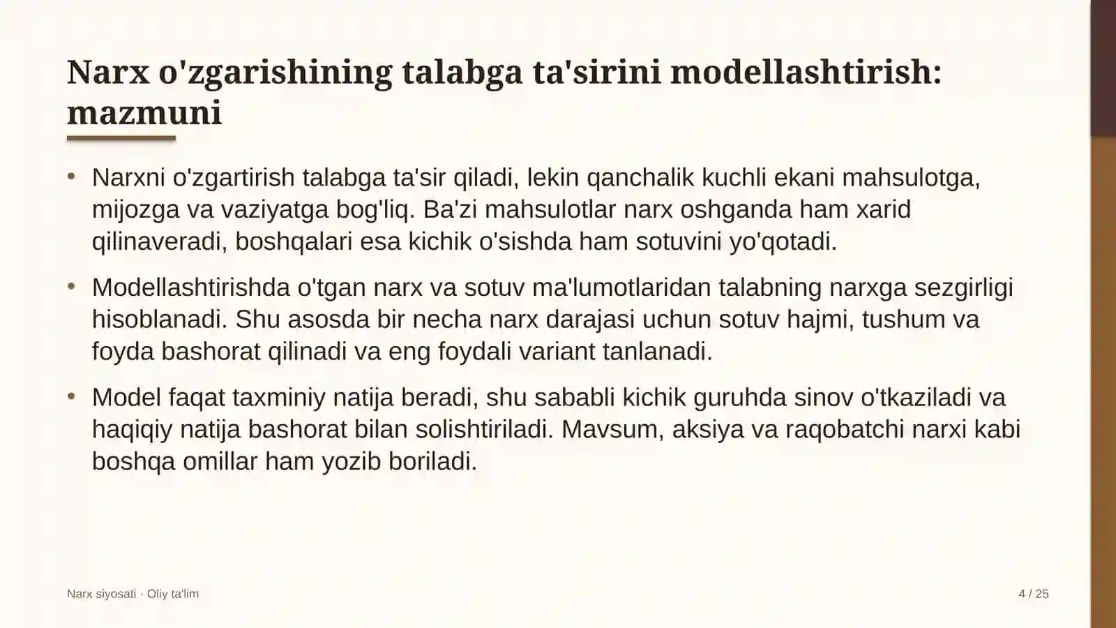 dorixonalarda narx o'zgarishining talabga ta'sirini modellashtirish 8169 4