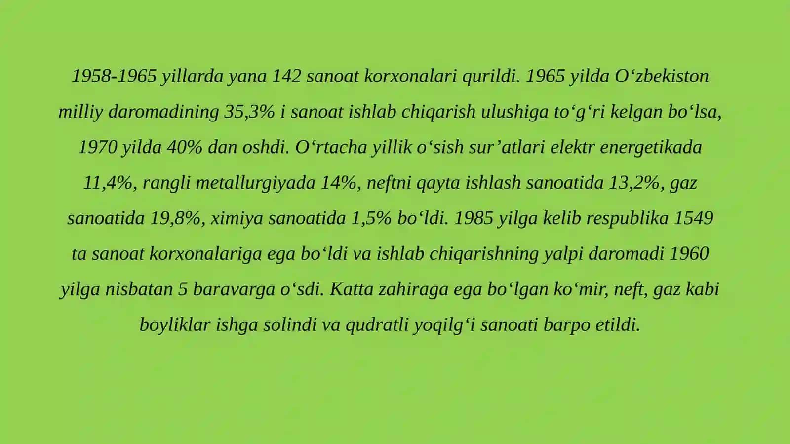 XX asrning 50-70 yillarda O‘zbekistondagi iqtisodiy hayoti 4