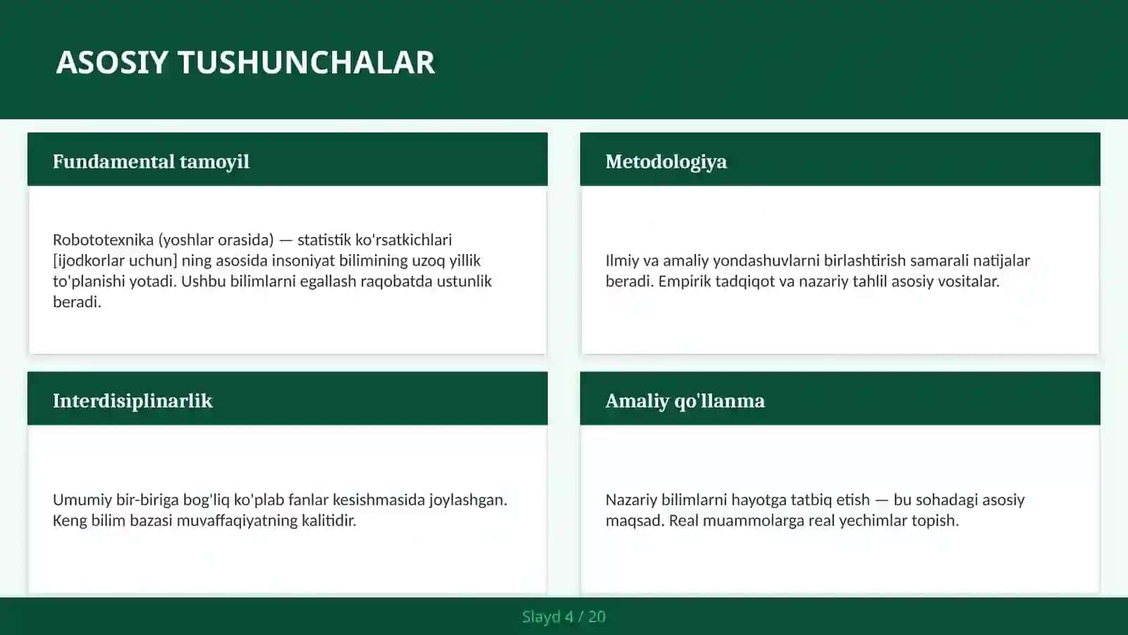 Robototexnika (yoshlar orasida) — statistik ko'rsatkichlari [ijodkorlar uchun] 4