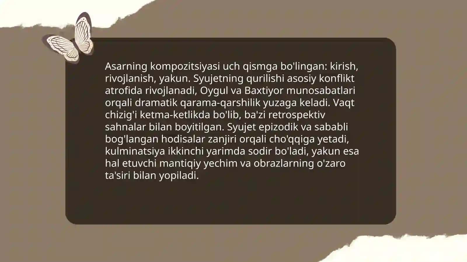 Oygul bilan Baxtiyor' asari tahlili 4