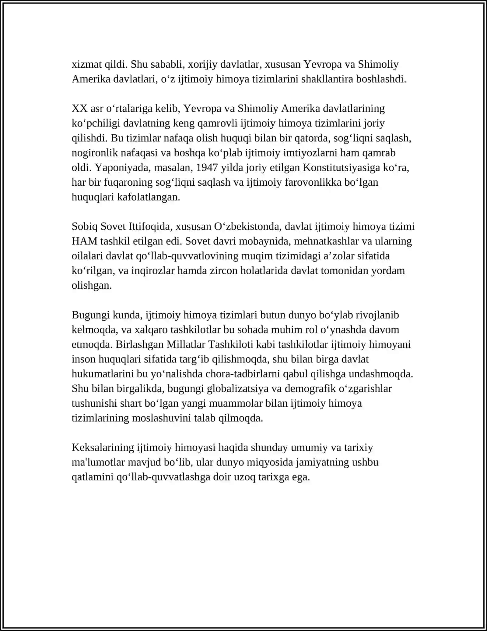 KEKSALAR VA QARIYALARNI IJTIMOIY HIMOYA QILISHNING TARIXIY JIHATI 4