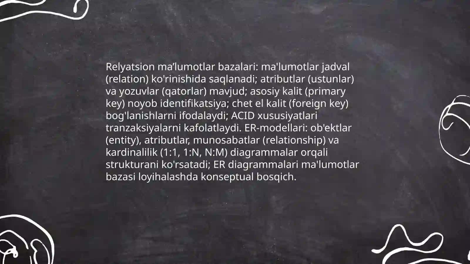 Ma’lumotlar va bilimlar bazasi. Bilimlarni ifodalash modellari 4