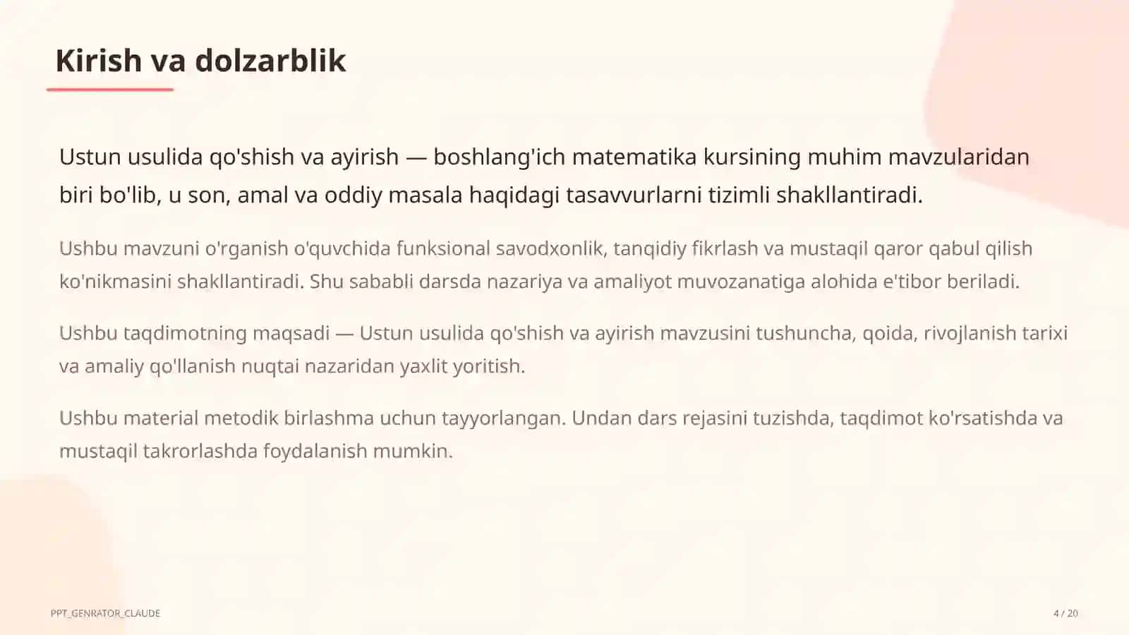 Ustun usulida qo'shish va ayirish (3-sinf) 4