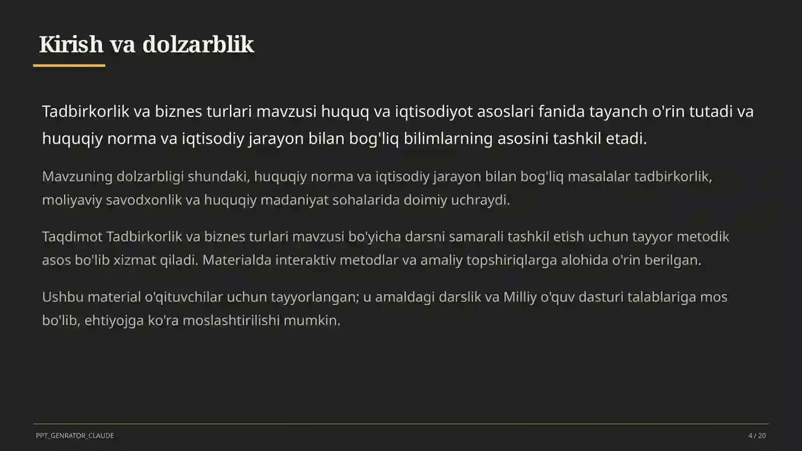 Tadbirkorlik va biznes turlari (10-sinf) 4