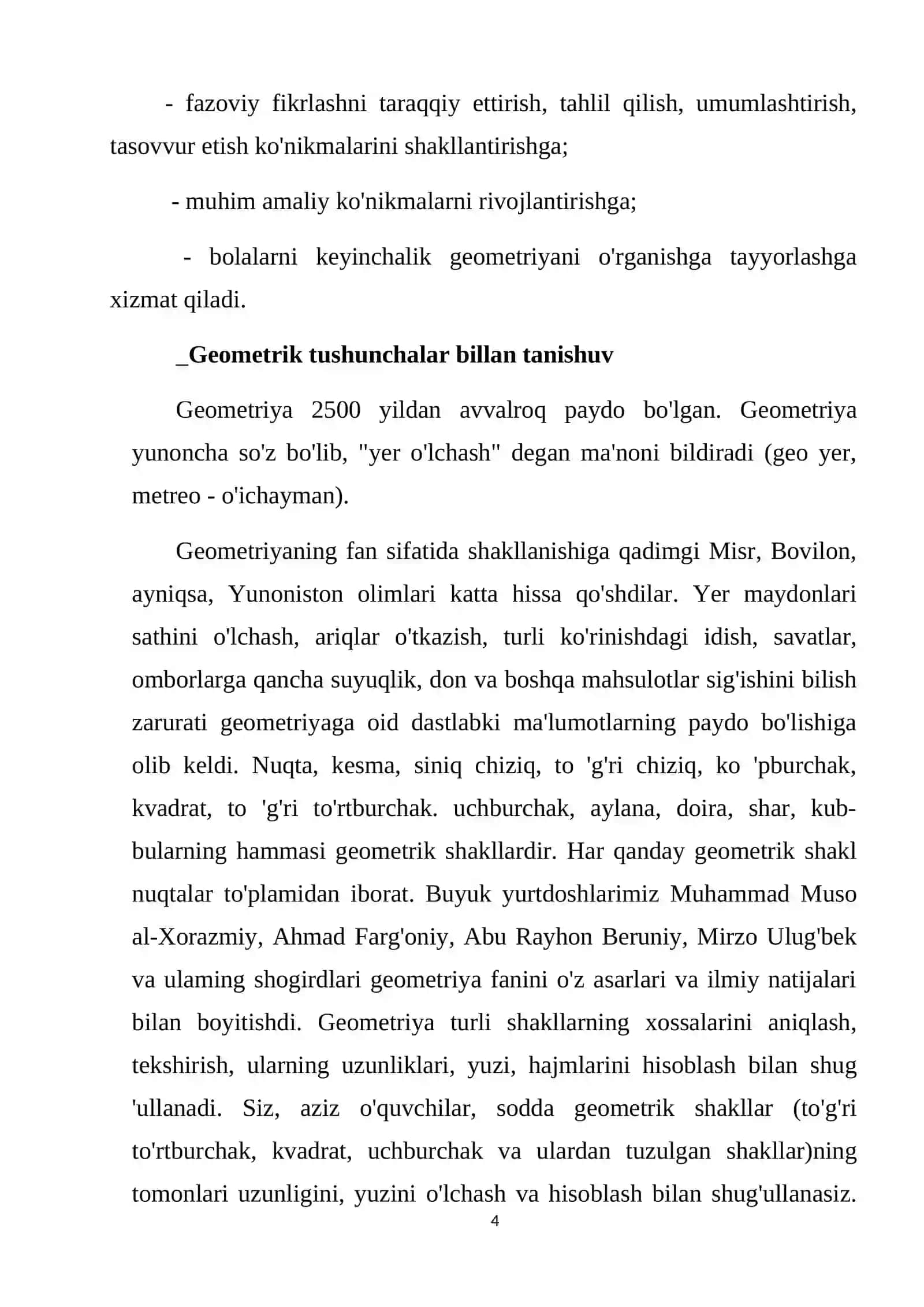 Boshlang’ich sinf o’quvchilariga uzunlik, maydon, fazoviy jismlar tushuncha va bilimlar berish 4