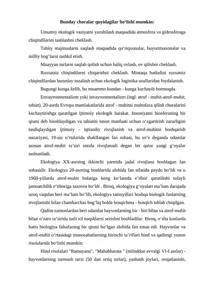 “EKOLOGIYA VA TABIATNI MUHOFAZA QILISH” FANINING PREDMETI, MAQSADI, VAZIFALARI, TARIXI 4