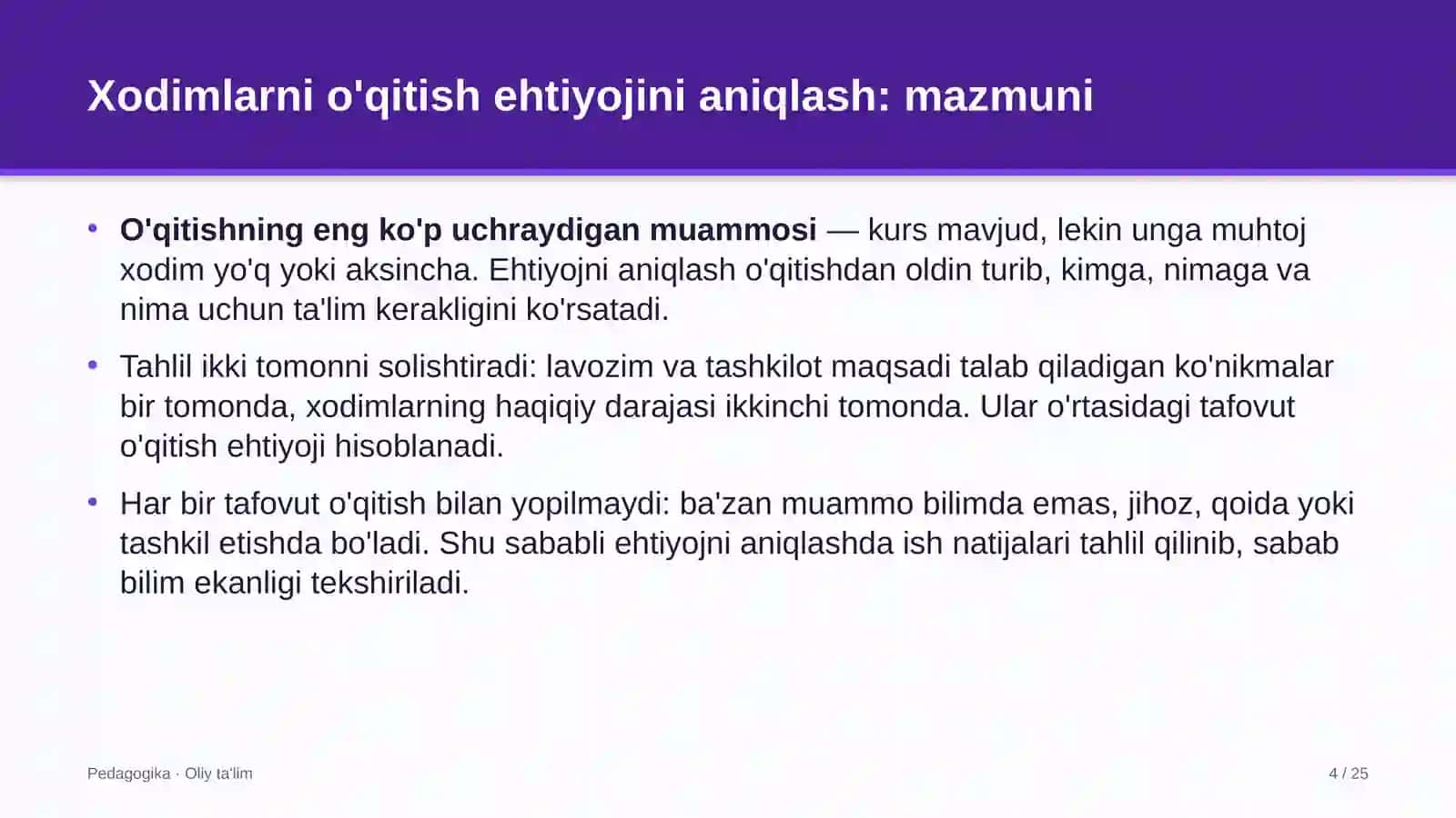 boshqaruv servis kompaniyalarida xodimlarni o'qitishga bo'lgan ehtiyojni aniqlash 5689 4