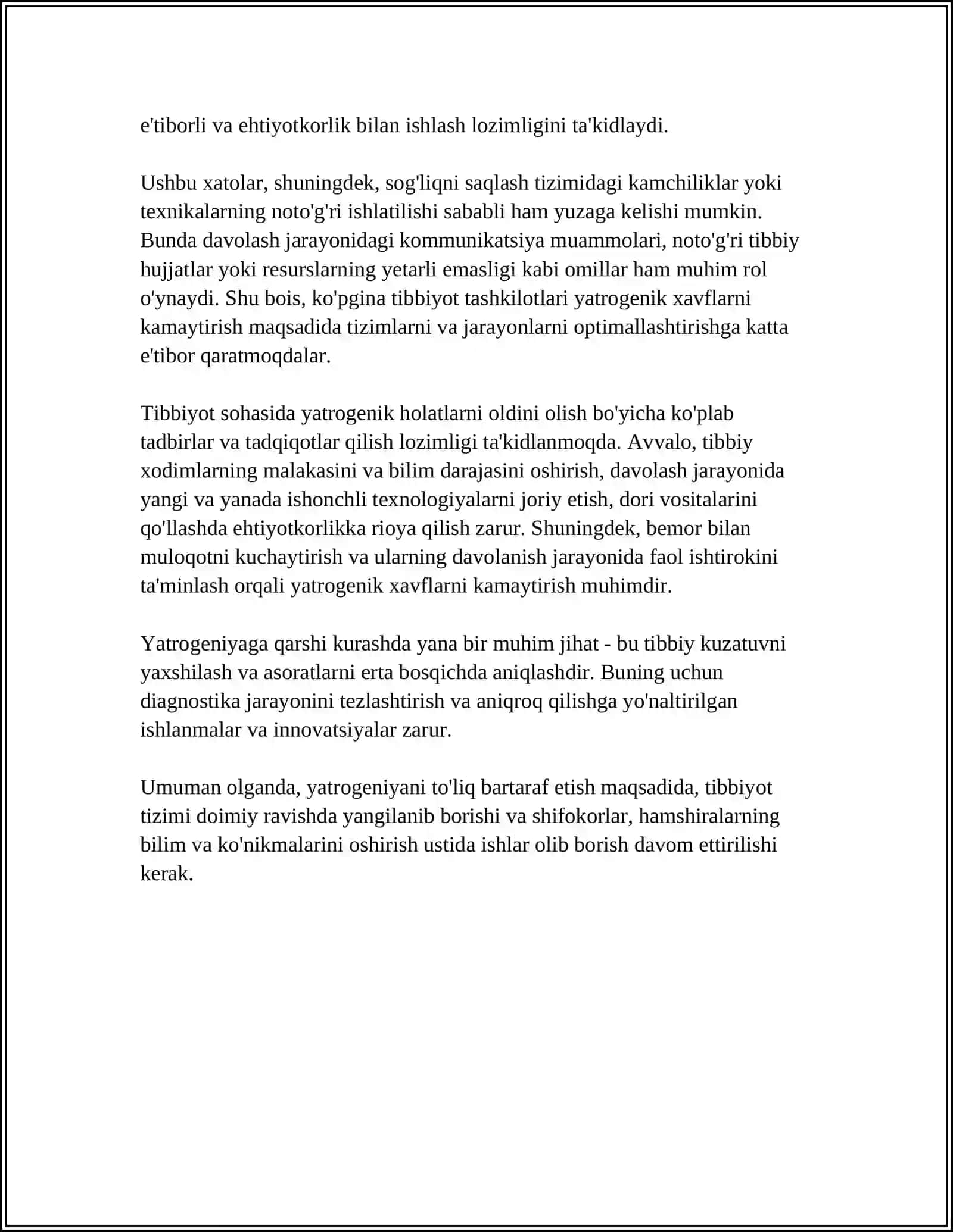 MUSTAQIL ISH Mavzu: HOZIRGI ZAMON TIBBIYOTIDA YATROGENIYA ASOSLARI 4