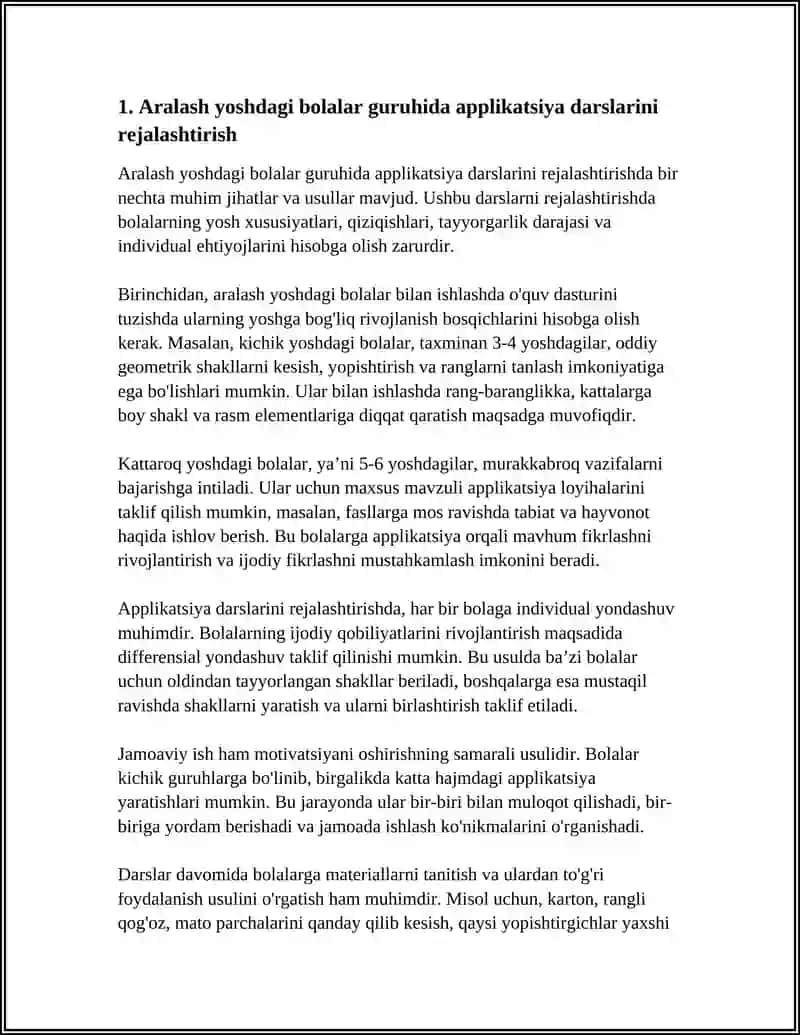 Aralash yoshdagi bolalar guruhida applikatsiya ishlari 4