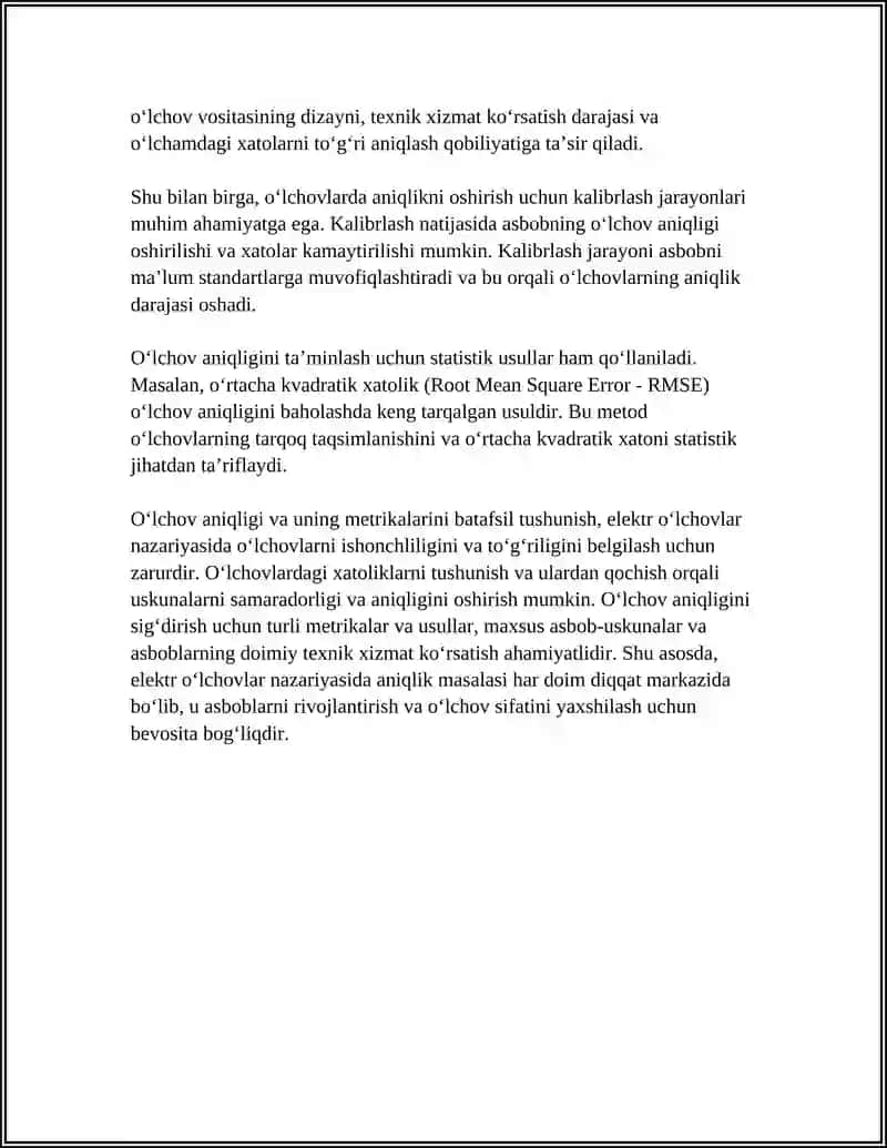ELEKTR O‘LCHOVLAR NAZARIYASI: ANIQLIK VA XATOLIKTUSHUNCHALARI 4