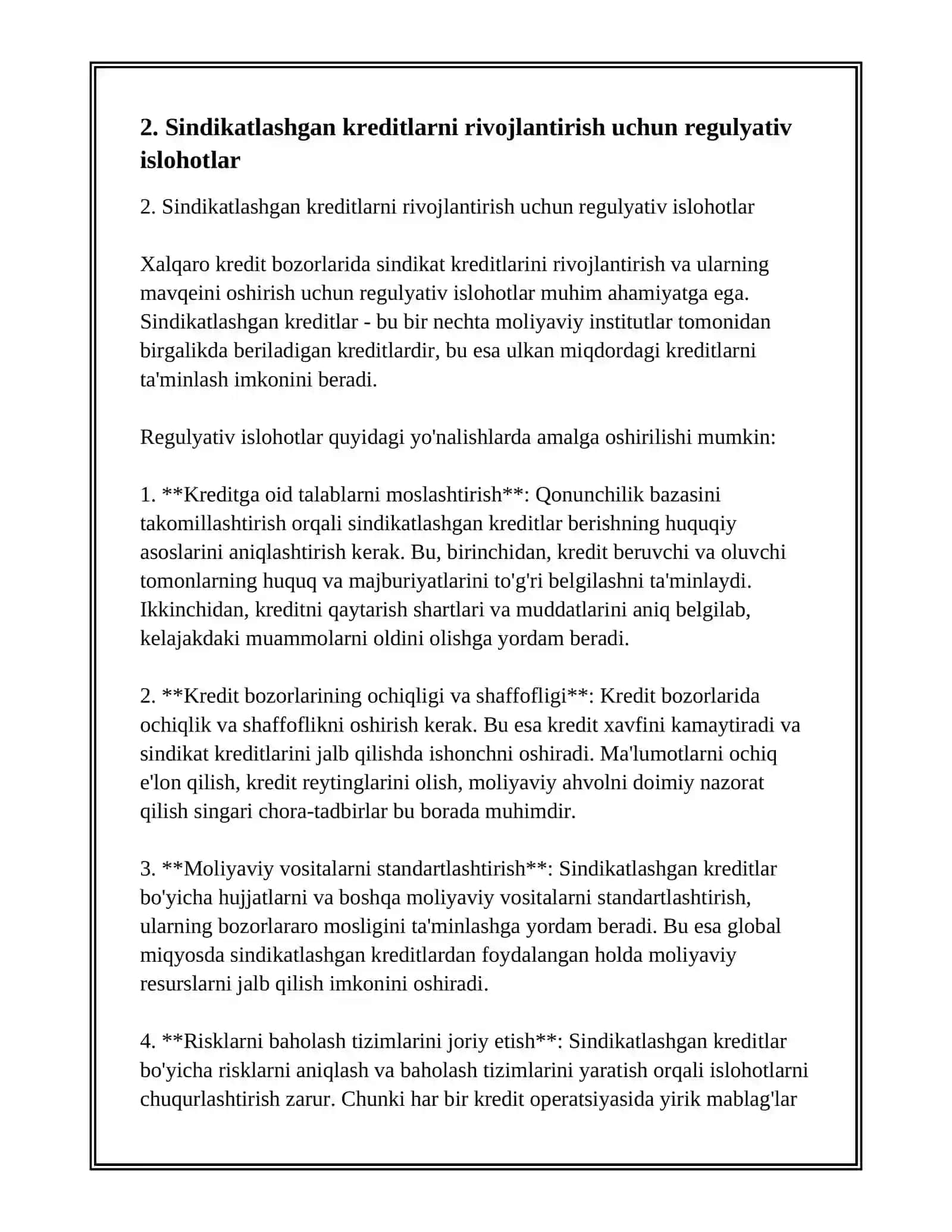 XALQARO KREDIT BOZORLARIDA SINDENTIFIKATSIYALASHGAN KREDITLAR MAVQEINI OSHIRISH 4