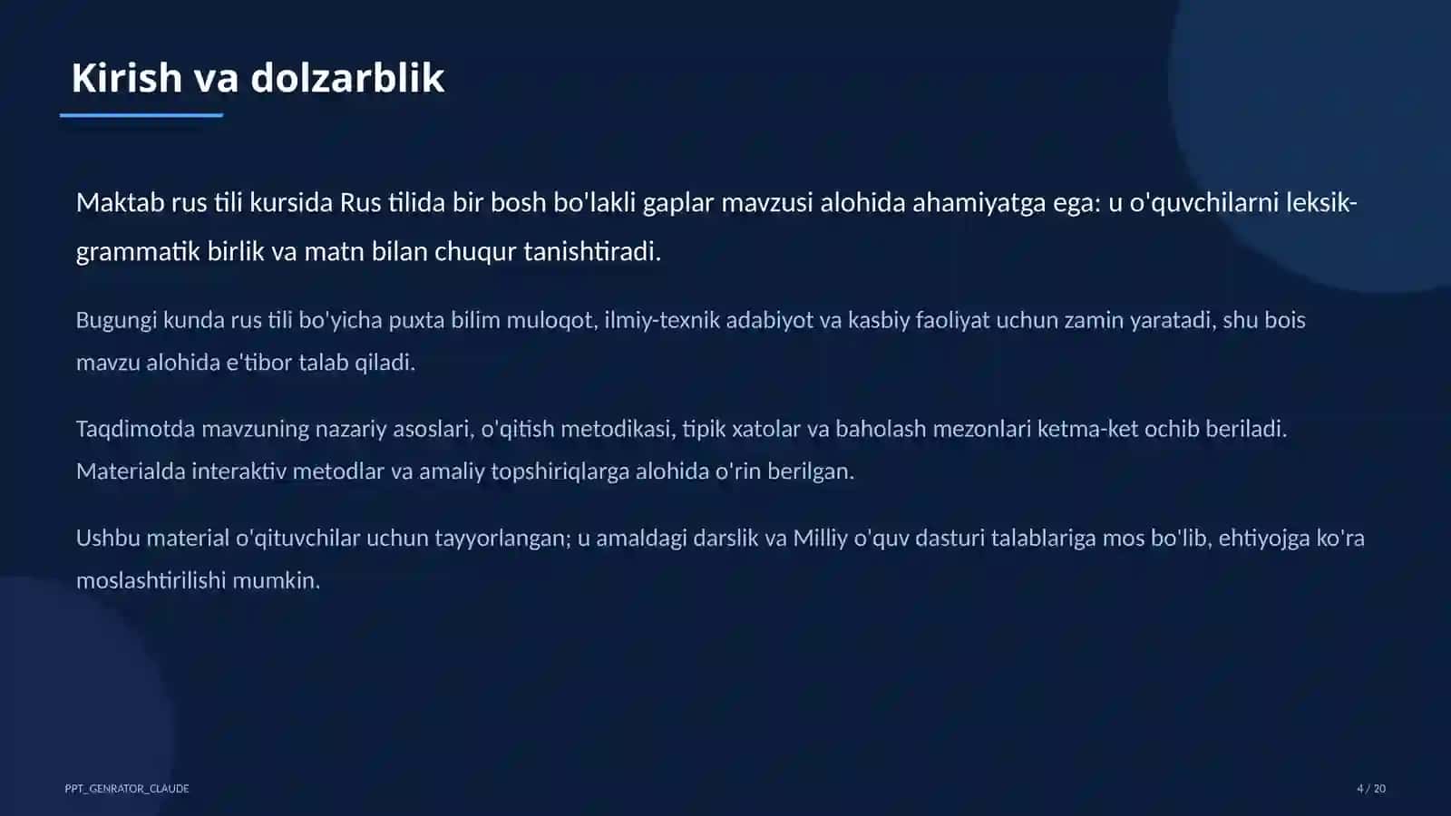Rus tilida bir bosh bo'lakli gaplar (8-sinf) 4