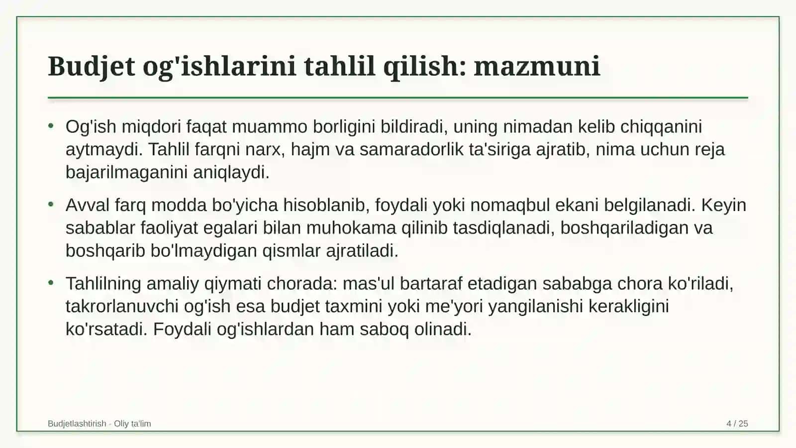 Budjet og'ishlarini tahlil qilish: mohiyati 4