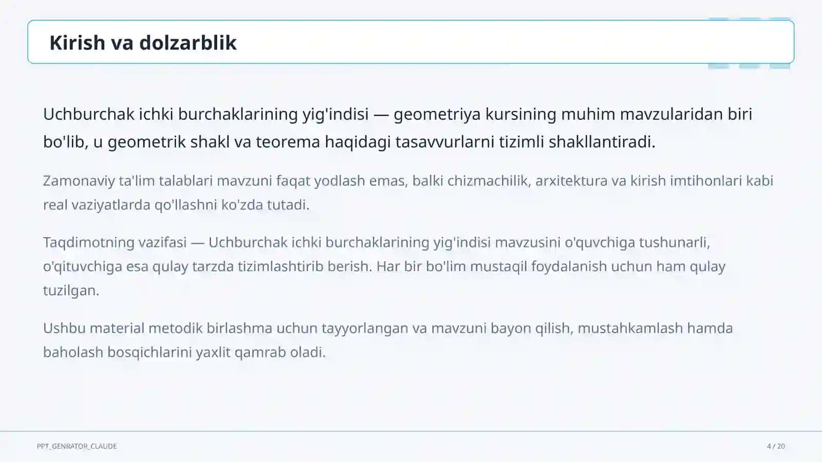 Uchburchak ichki burchaklarining yig'indisi (7-sinf) 4