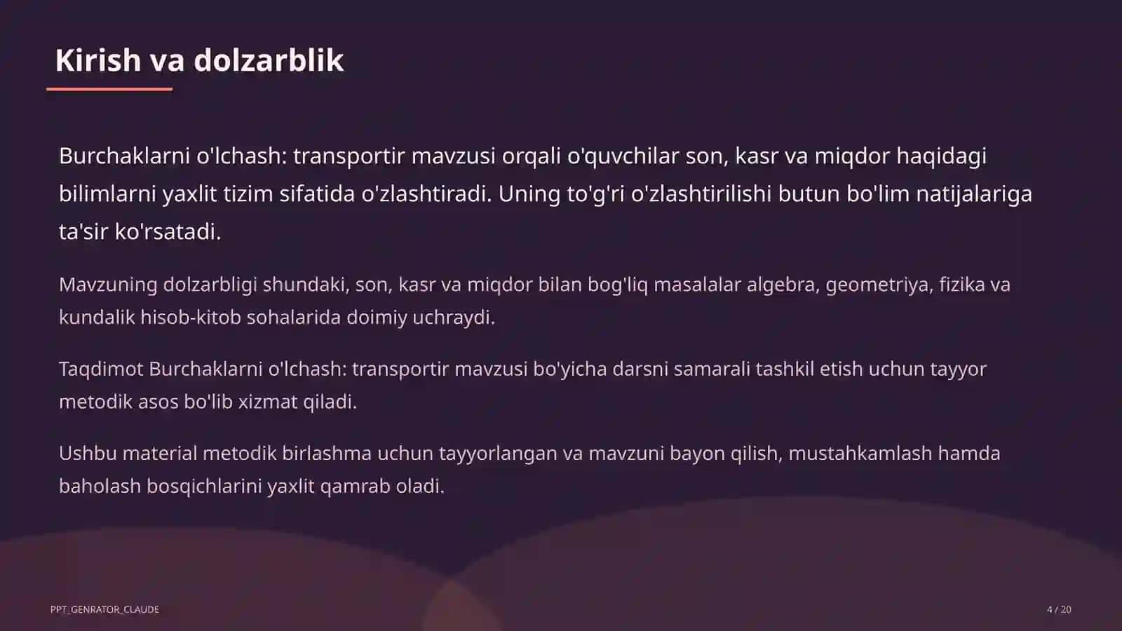 Burchaklarni o'lchash: transportir (5-sinf) 4