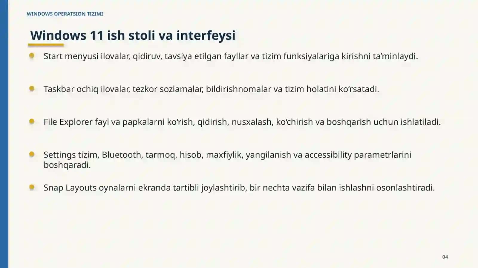 WINDOWS OPERATSION TIZIMI 4