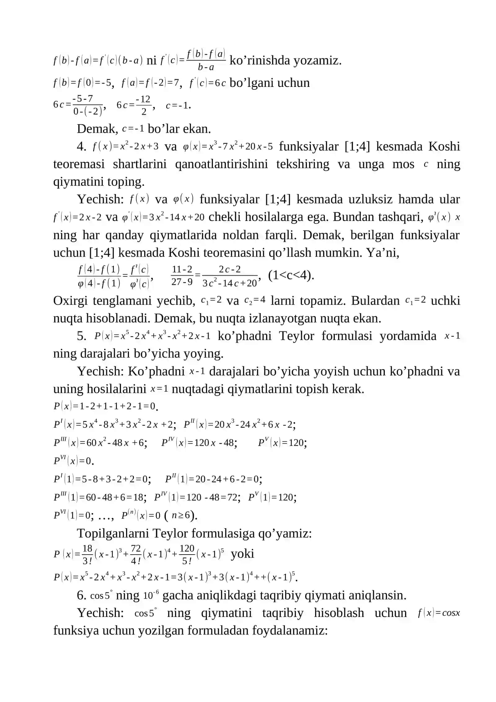 Differensial hisobning asosiy teoremalari. Teylor formulasi  Roll teoremasi. 4