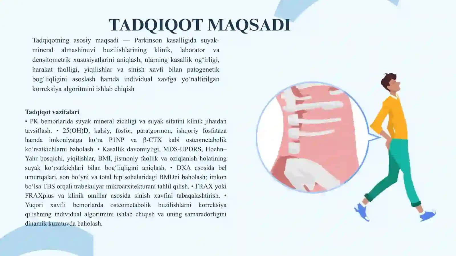parkinson kasalligida suyak-mineral almashinuvi buzilishlarini klinik belgilari (Osteoporoz 4