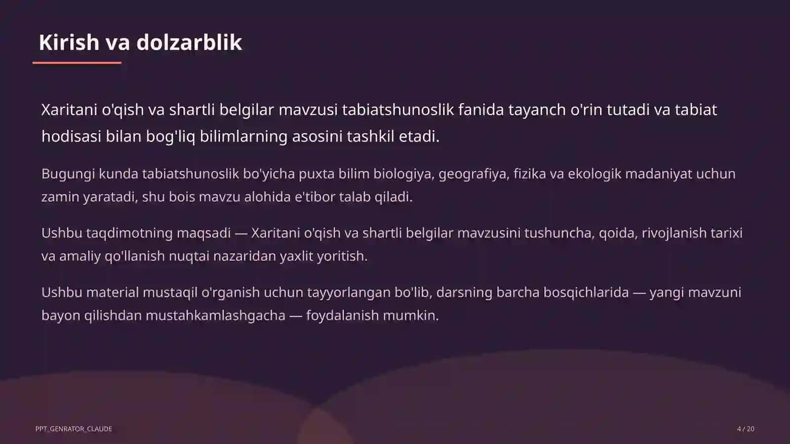 Xaritani o'qish va shartli belgilar (4-sinf) 4