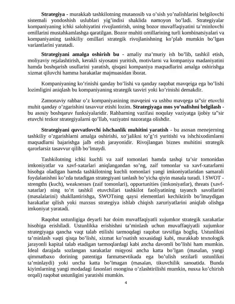 O’ZGARUVCHAN MUHITDA FIRMANING STRATEGIK VA TEZKOR MANEVRLARI 4