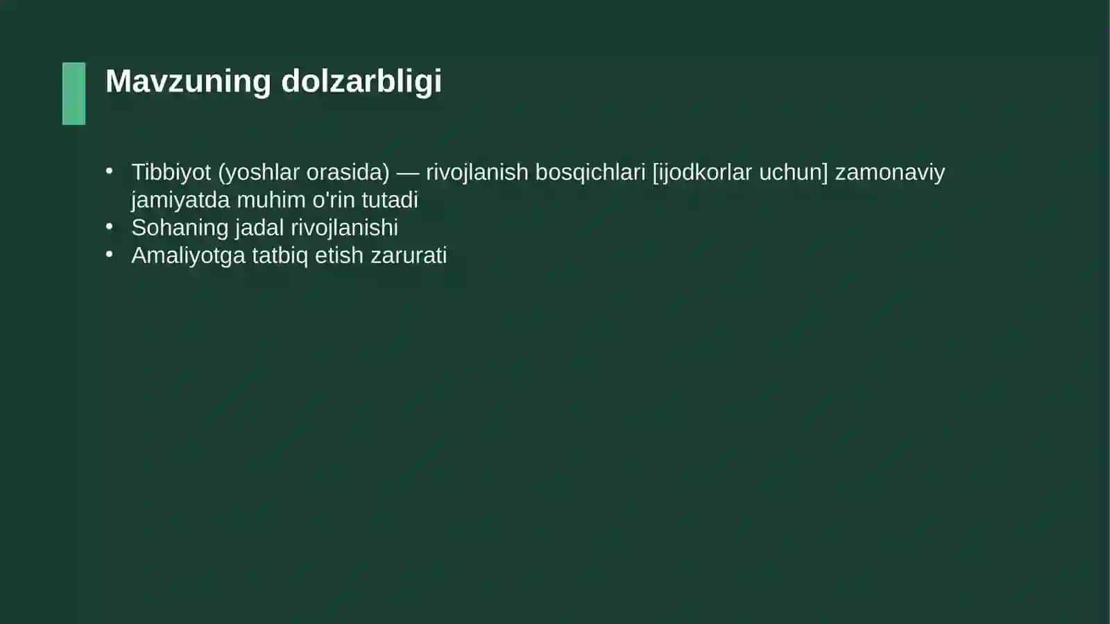 Tibbiyot (yoshlar orasida) — rivojlanish bosqichlari [ijodkorlar uchun] 4