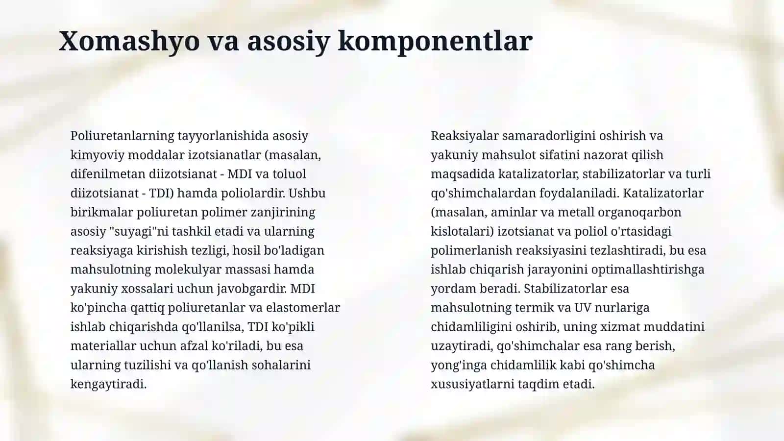 Poliuretanlar ishlab chiqarish texnologiyasi 4