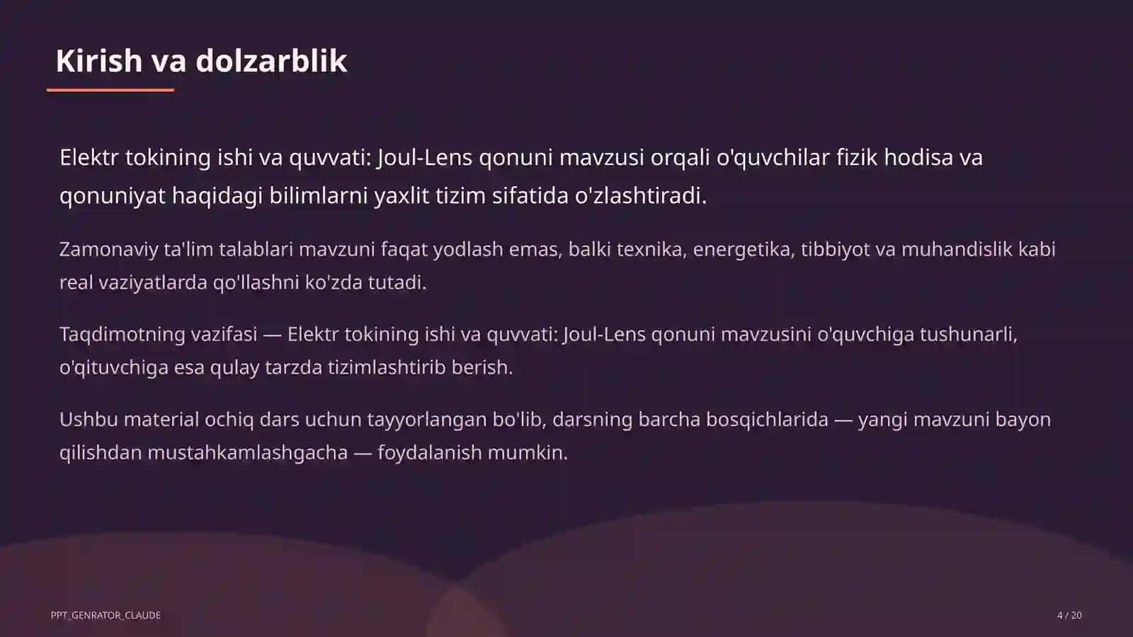 Elektr tokining ishi va quvvati: Joul-Lens qonuni (8-sinf) 4