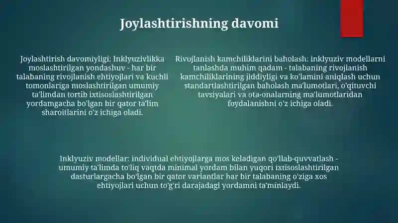 Alohida Yordamga Muhtoj Bolalarda Rivojlanishidagi Nuqsonning Tuzilishi Va Chuqurligiga Qarab Inklyuziya Modellarini Tanlash 4