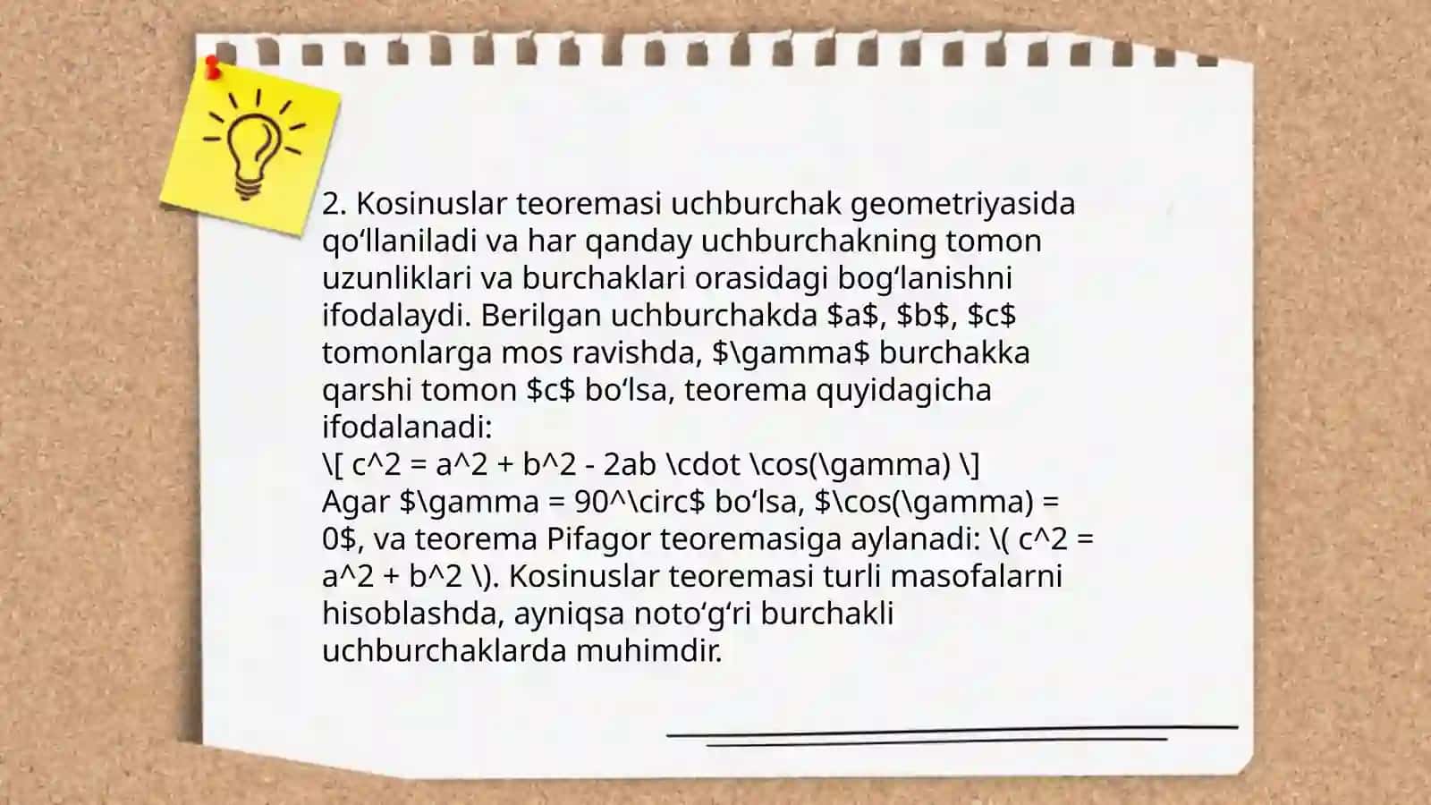 Sinuslar va cosinuslar teoremasi 4