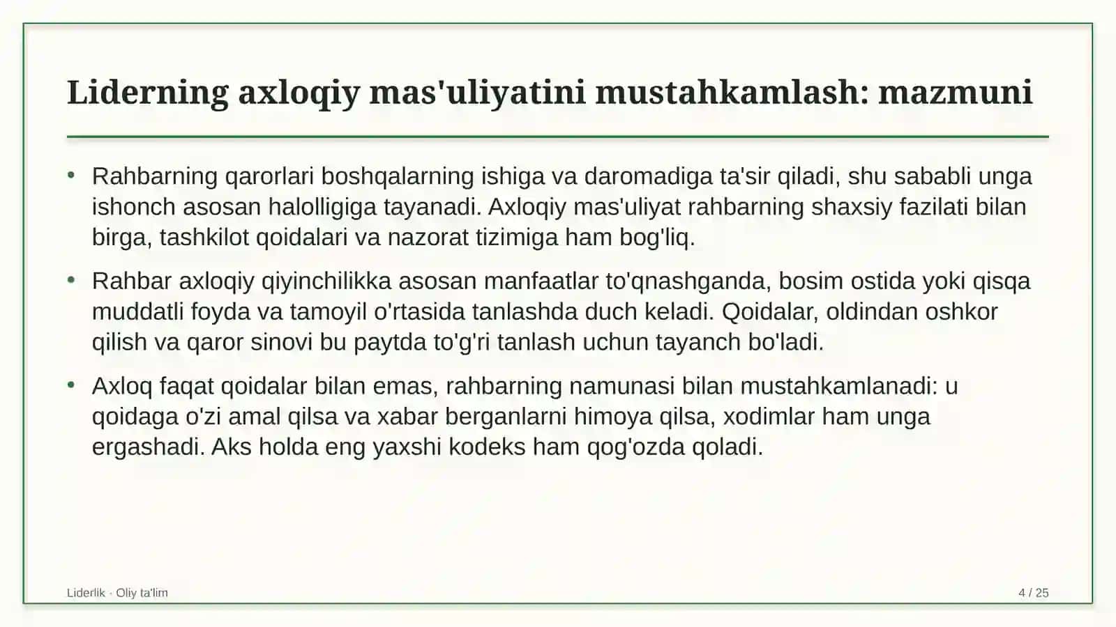 Yangiliklar saytlarida liderning axloqiy mas'uliyatini mustahkamlash 4
