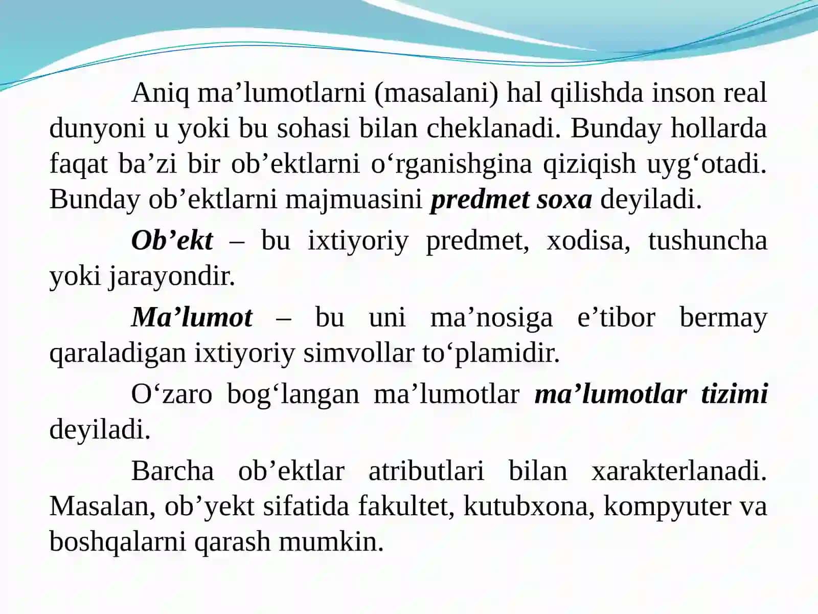 Ma’lumotlar bazasining maqsadi, vazifalari va asosiy tushunchalari. 4
