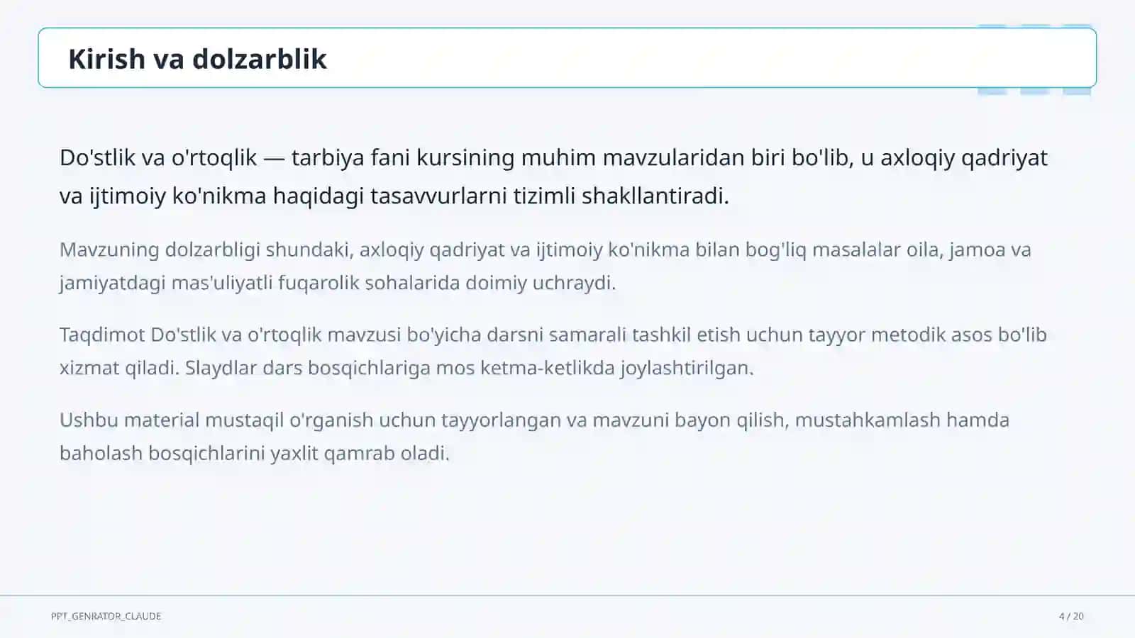 Do'stlik va o'rtoqlik (2-sinf) 4