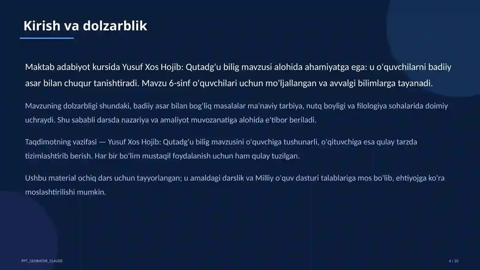 Yusuf Xos Hojib: Qutadg'u bilig (6-sinf) 4