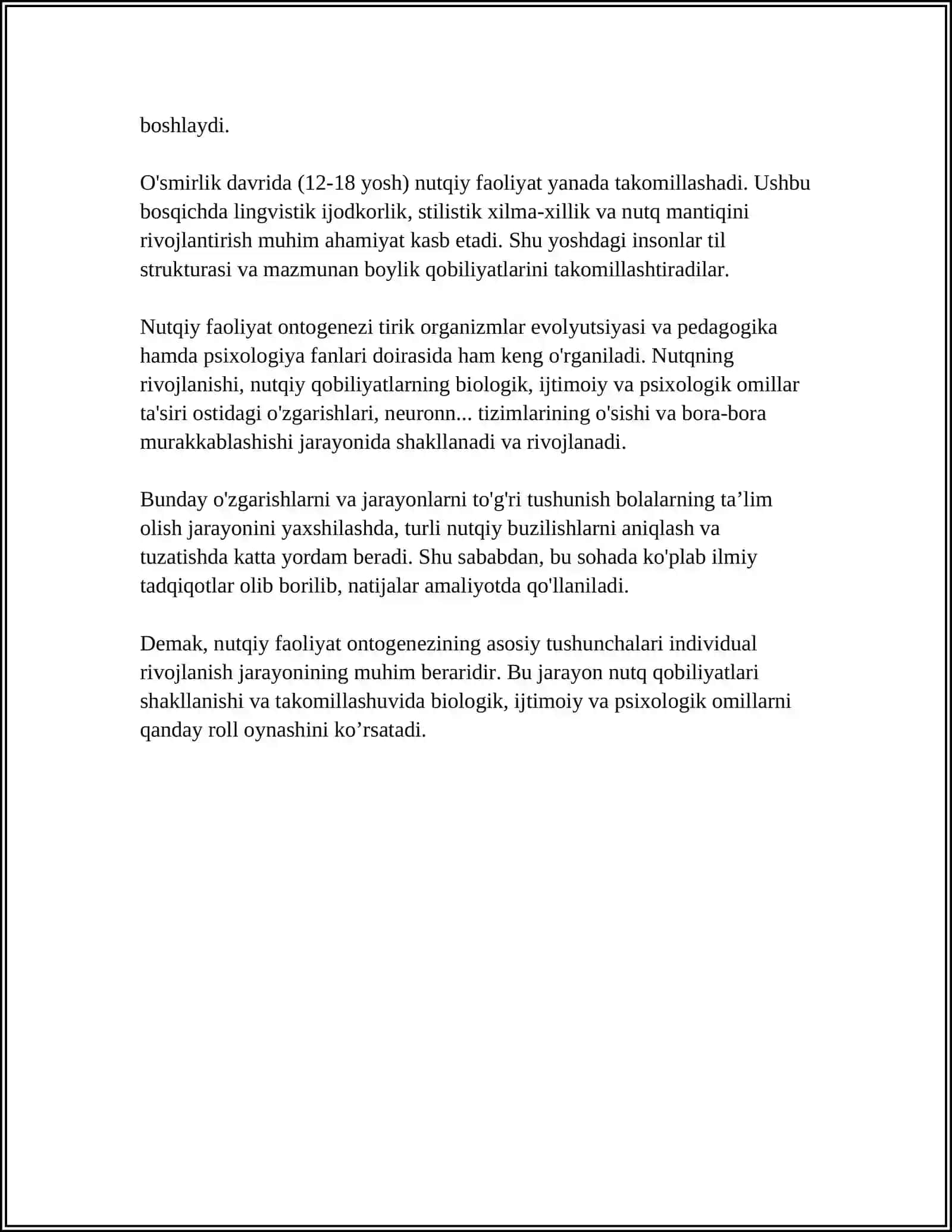 NUTQIY FAOLIYAT ONTOGENEZI FANINING PREDMETI VA VAZIFALARI 4
