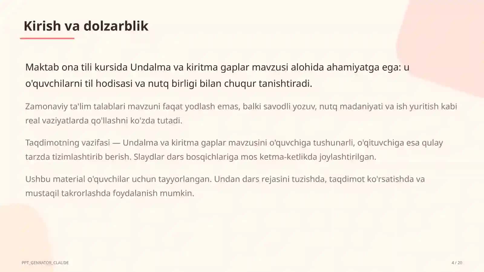 Undalma va kiritma gaplar (8-sinf) 4