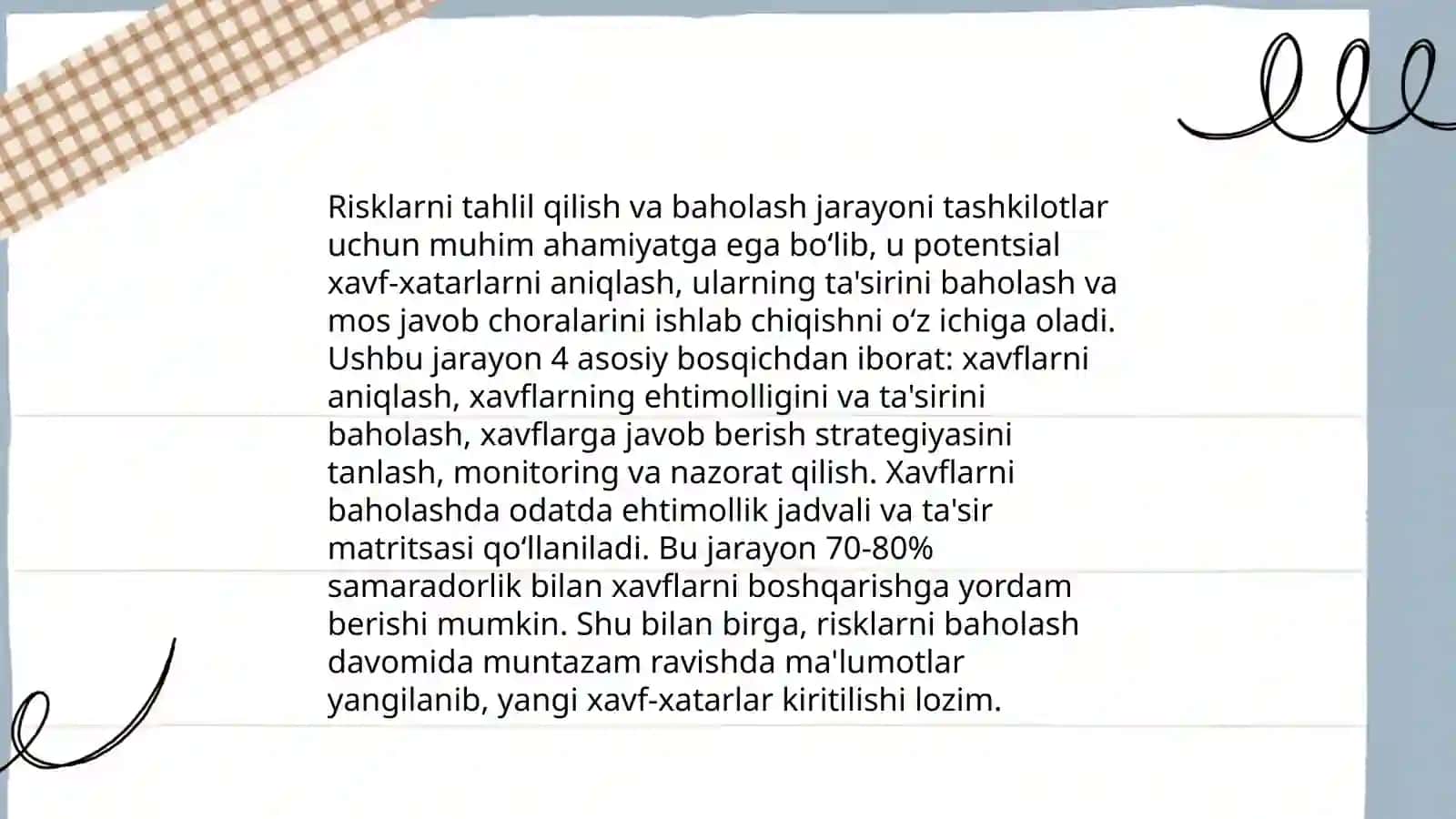 Loyiha risklarini tashkil etishni boshqarish usuli 4