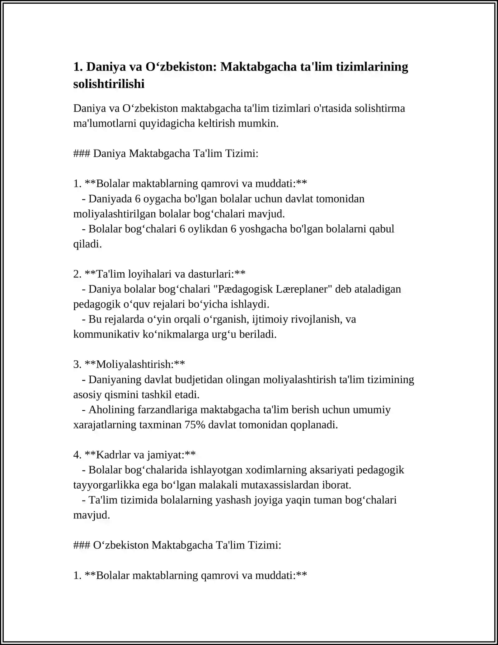 DANIYA TA'LIM TIZIMI. MAKTABGACHA TA'LIM BOSHLANISH TA'LIM 4