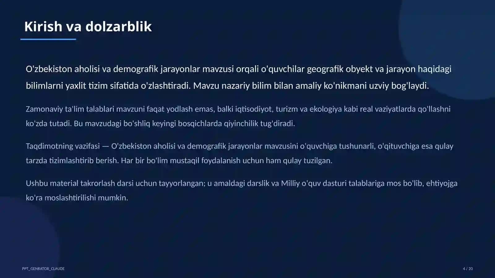 O'zbekiston aholisi va demografik jarayonlar (9-sinf) 4