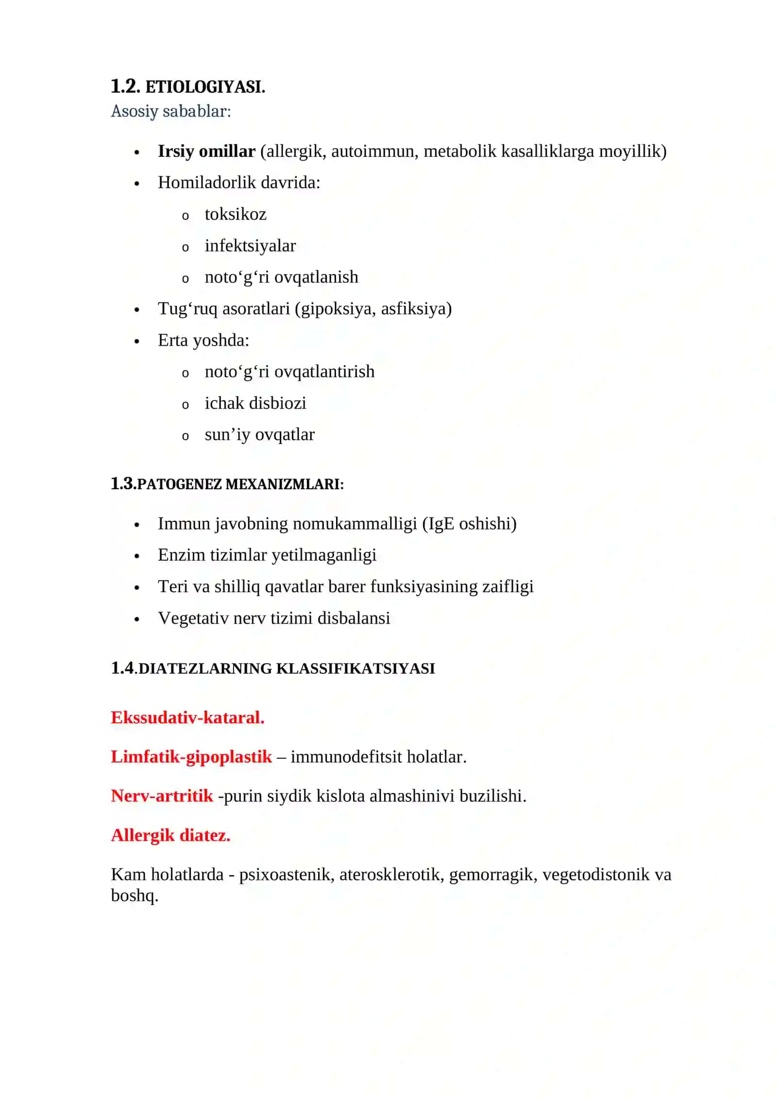 Bolalarda konstitutsiya anomaliyalari. Diatezlar 4
