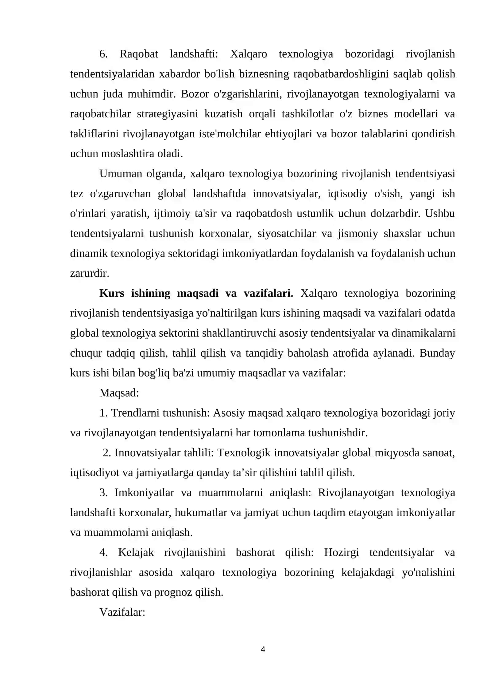 Kurs Ishi: Xalqaro texnologiya bozorining rivojlanish tendensiyasi 4