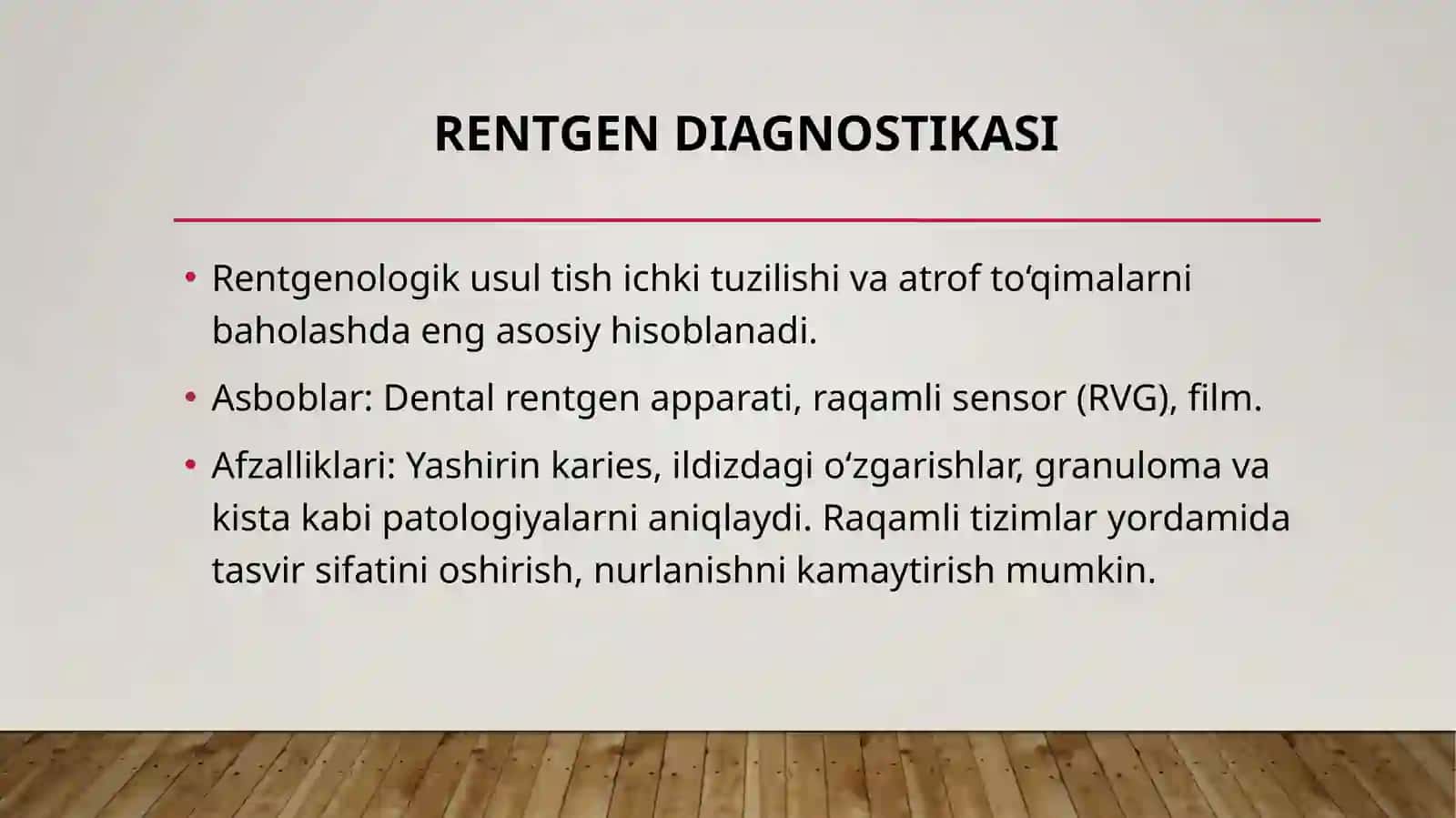 Tish qattiq toʻqimasi kasalliklarini qoʻshimcha tekshirishda ishlatiladigan asbob anjomlar 4