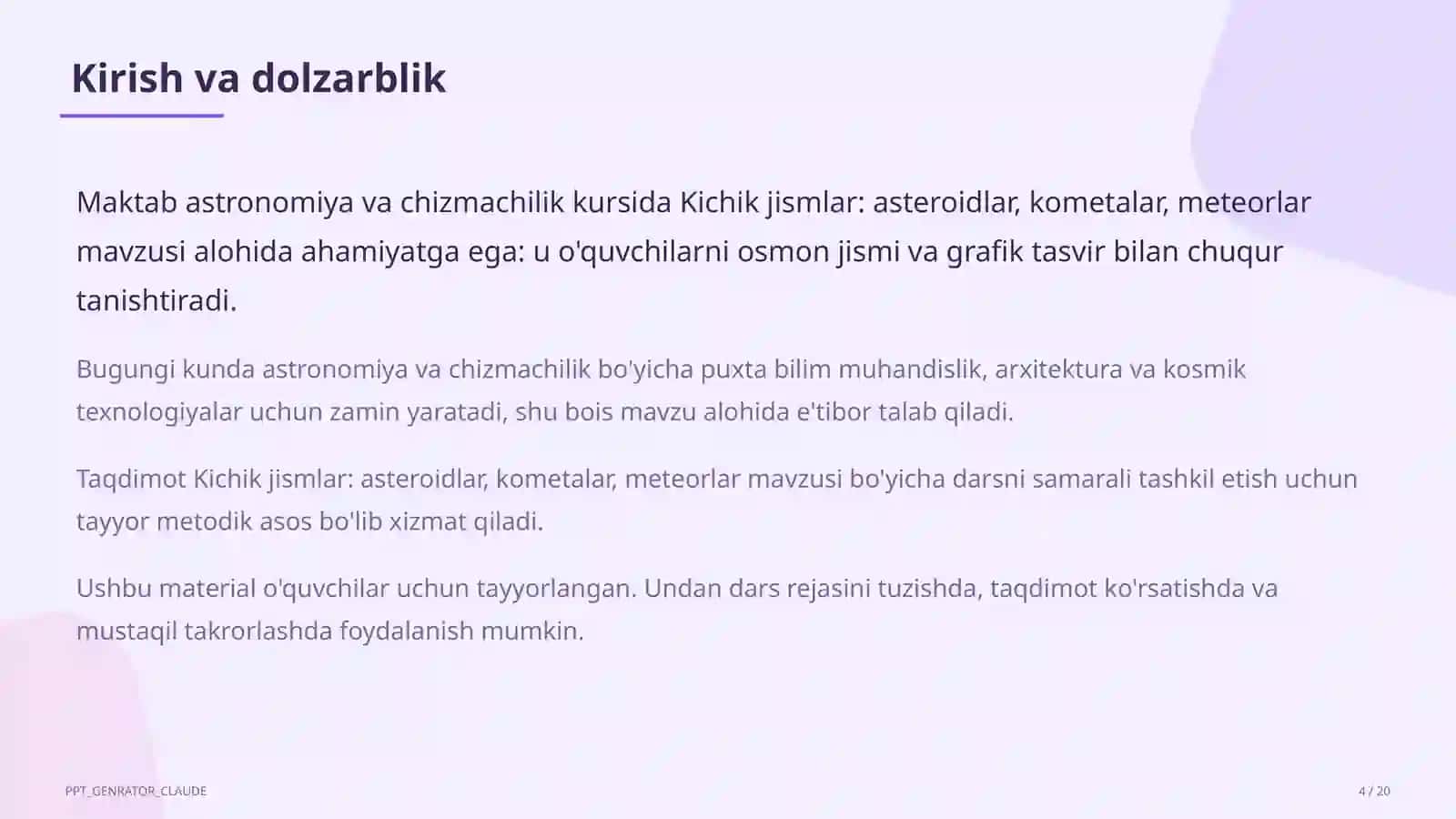 Kichik jismlar: asteroidlar, kometalar, meteorlar (11-sinf) 4