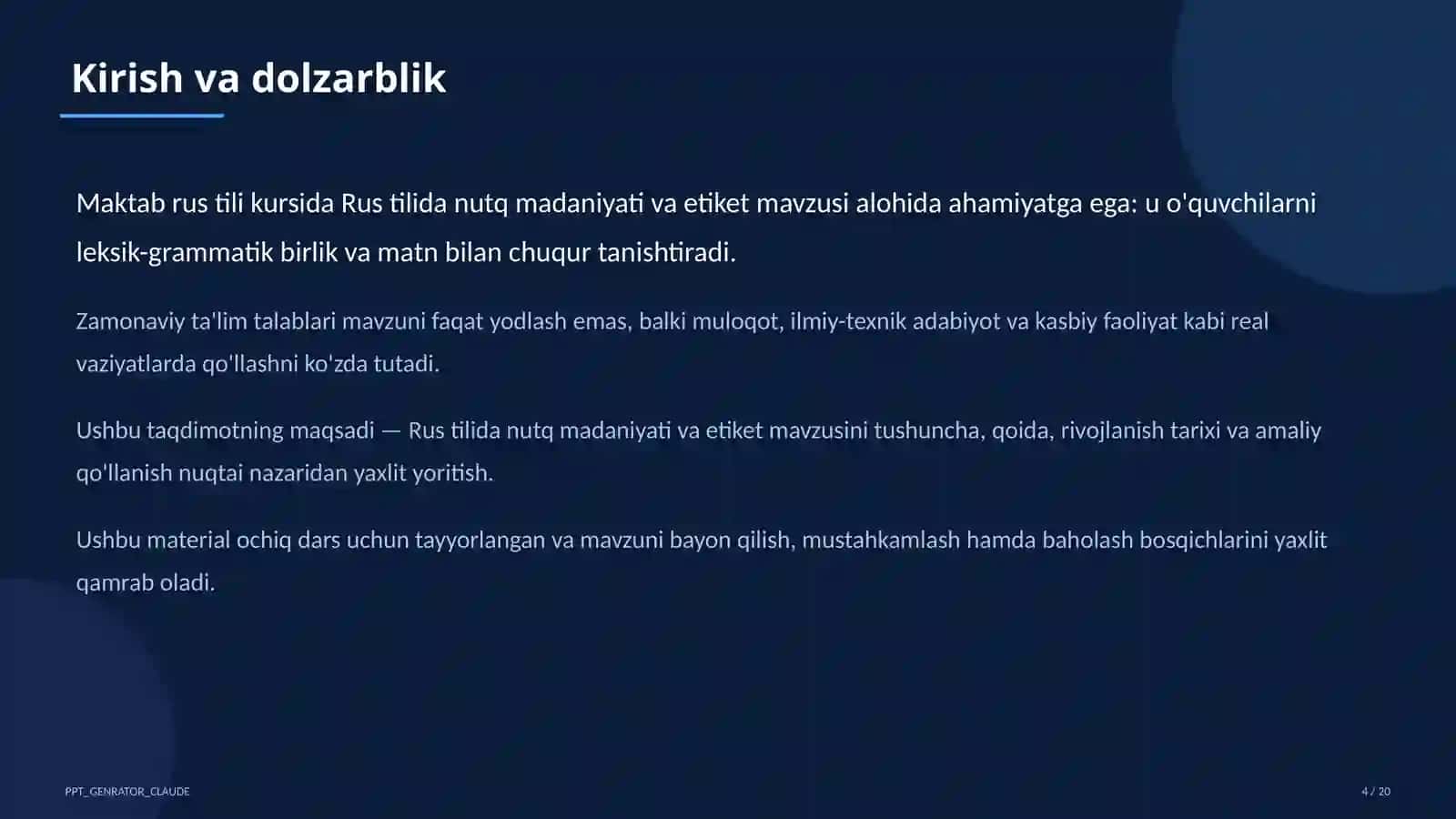 Rus tilida nutq madaniyati va etiket (11-sinf) 4