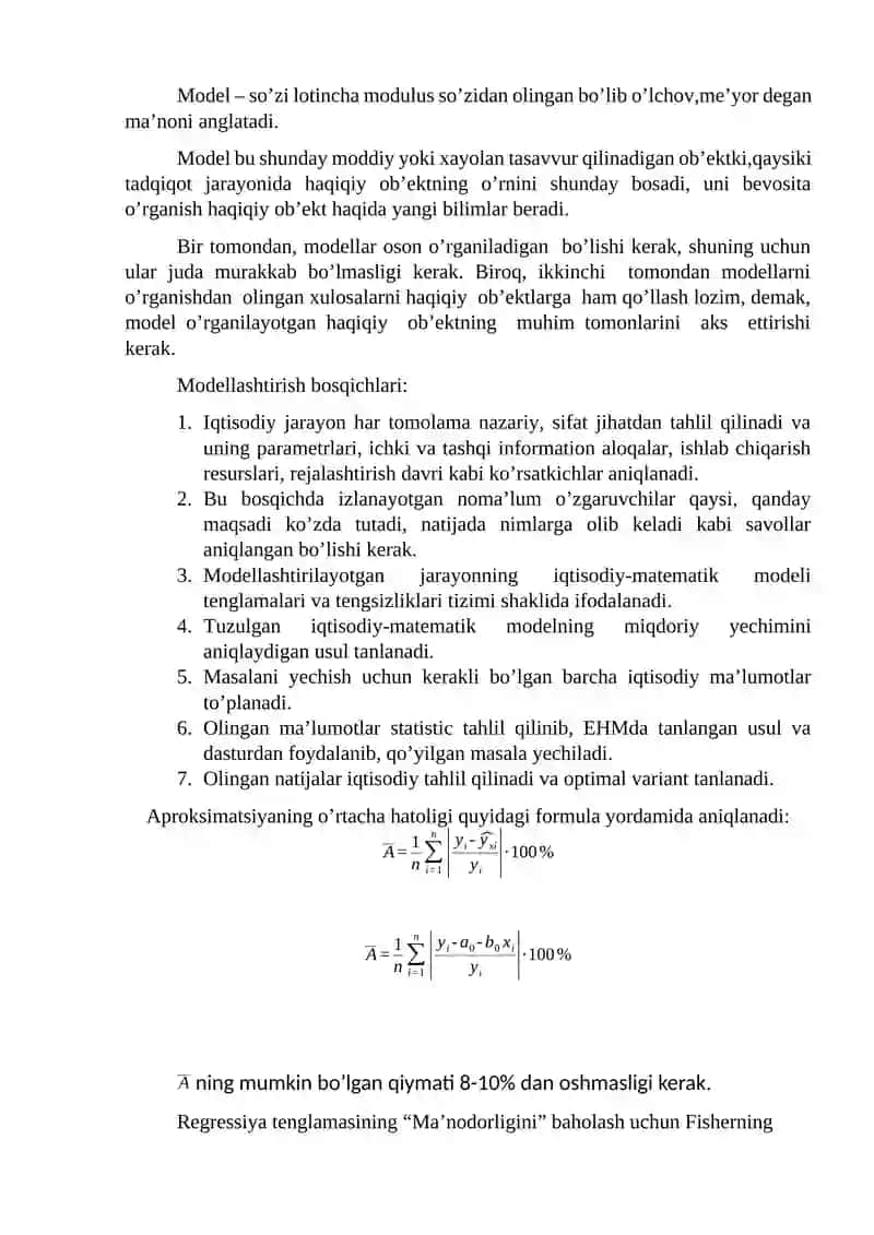 Chiziqli regressiya. Korrelyatsiya koeffitsienti. Fisher jadvali 4