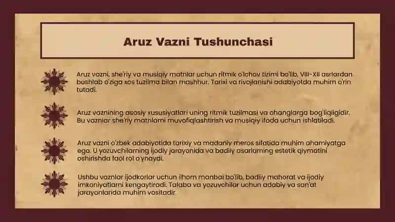 Aruz Vazni Barmoq Vazni Nazariy Adabiyotlar 4
