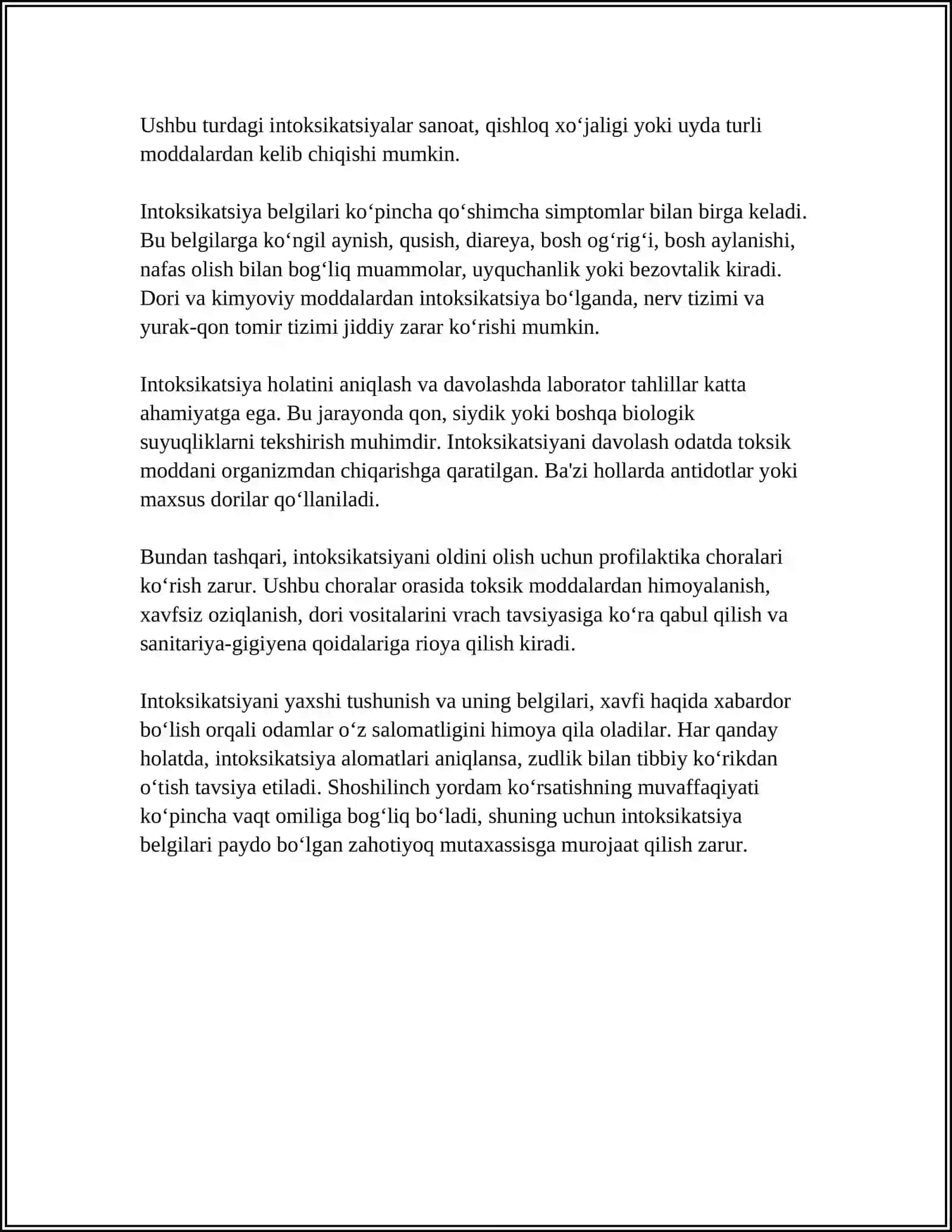 BOLALAR ZAHARLANISHIDA BIRINCHI YORDAM 4