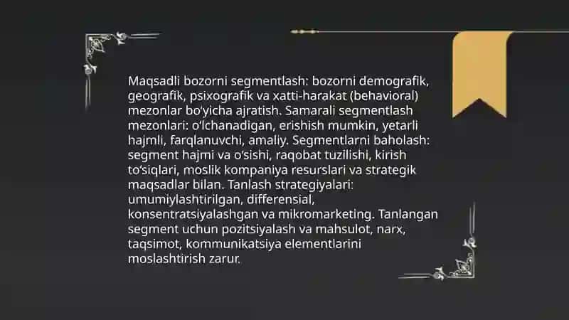Mahsulot yoki tovarni bozorga chiqarish strategiyalari 4