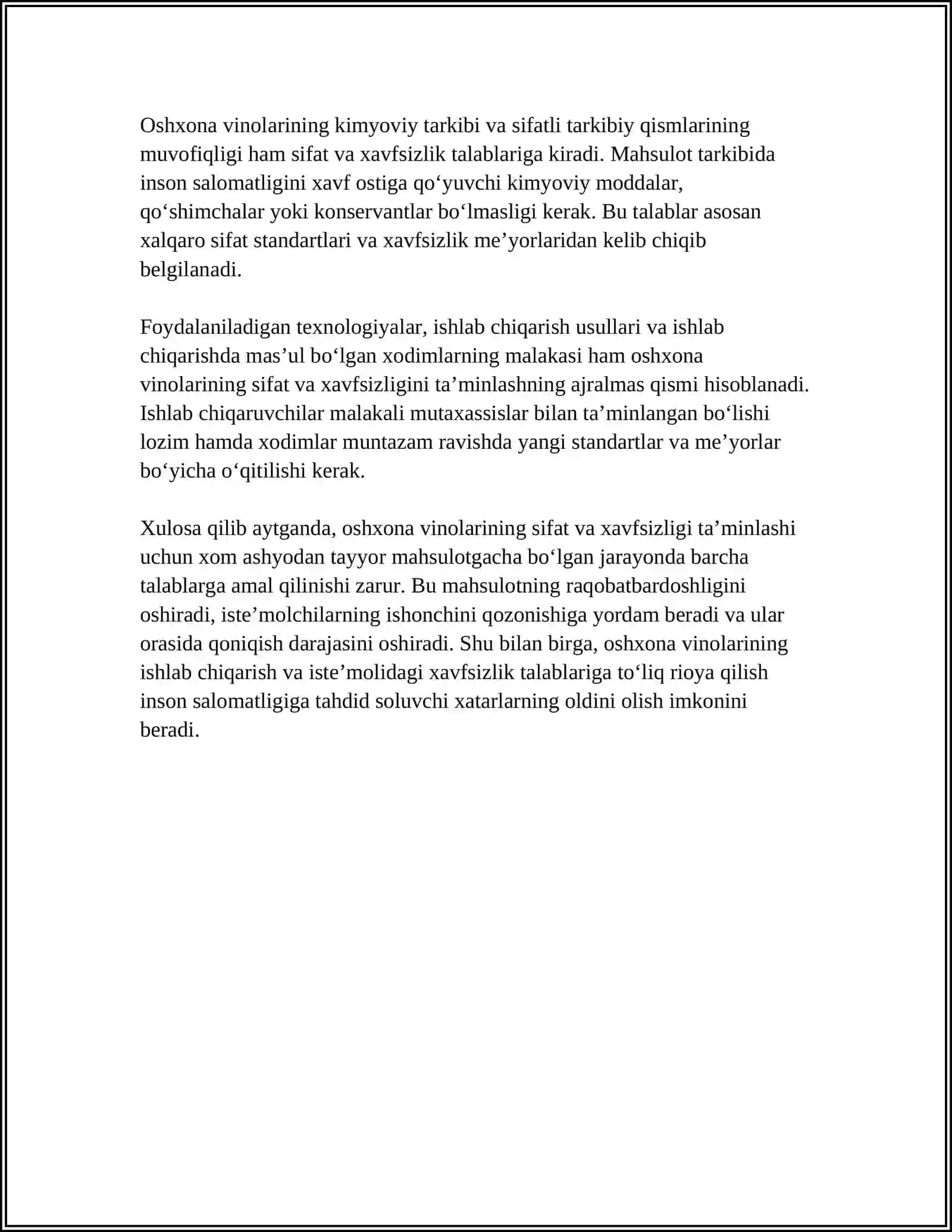 Oshxona vinolarining sifat va xavfsizlik talablariga umumiy kirish 4