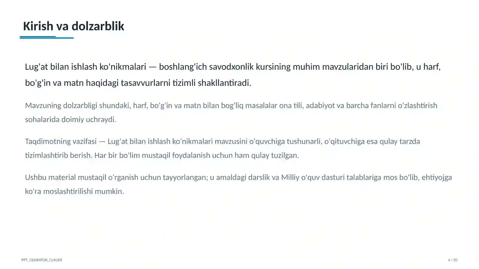Lug'at bilan ishlash ko'nikmalari (4-sinf) 4