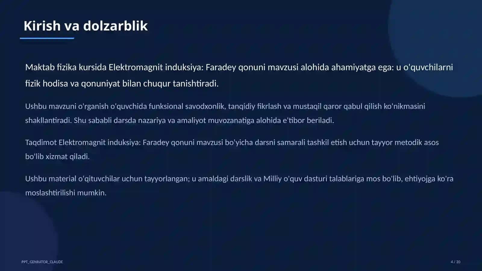 Elektromagnit induksiya: Faradey qonuni (11-sinf) 4